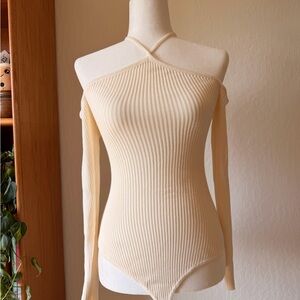 Abercrombie and Fitch Elegant Cream Off-Shoulder Body Suit